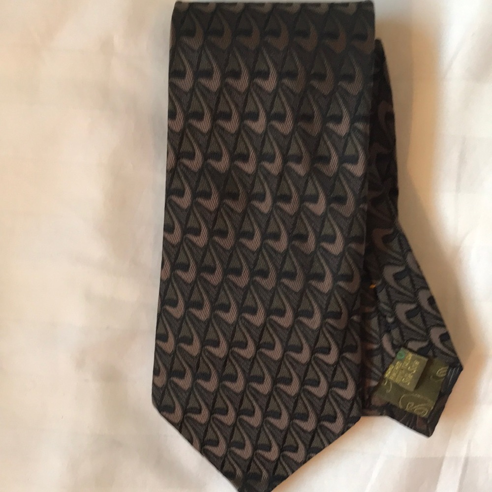 COPY - Polifroni Italian heavy silk tie in subtle olive, taupe, black boomerang…